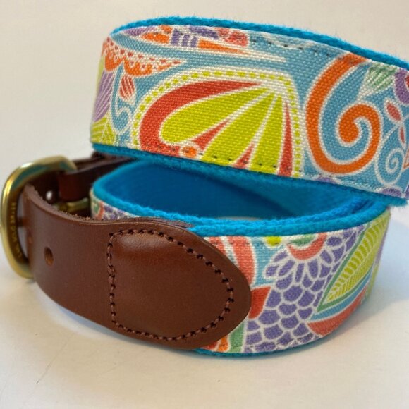 Colorful Eliza B. Leather & Fabric Belt With Brass Buckle Fits 37 - 39" - Picture 7 of 7